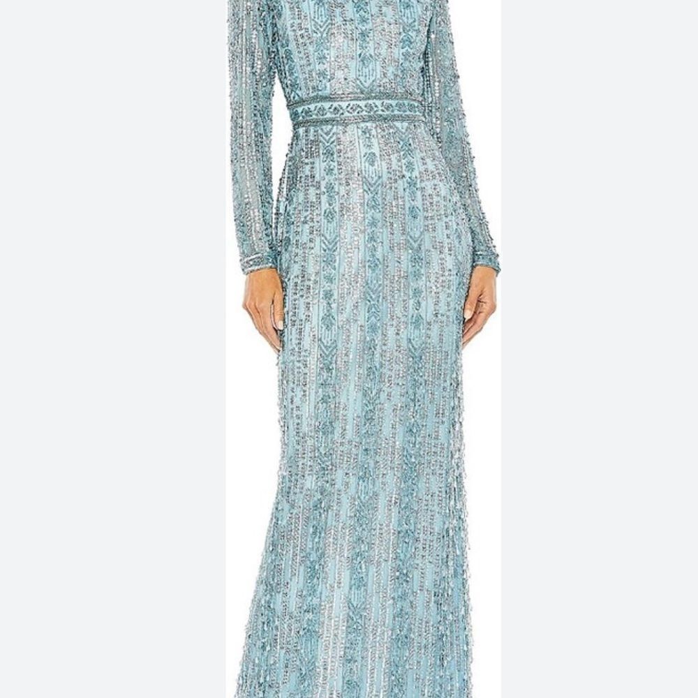 NWT Mac Duggal 5980 Size 6 High Neck Crystal Fringe French Blue Beaded - Picture 2 of 9